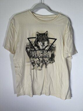 Del Sol color change wolf Alaska graphic cream tshirt L outdoor wildlife